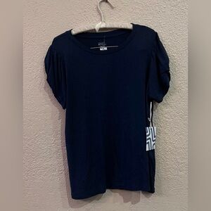 Market & Spruce Bubble Sleeve Blouse Size Large Navy Rayon NWT